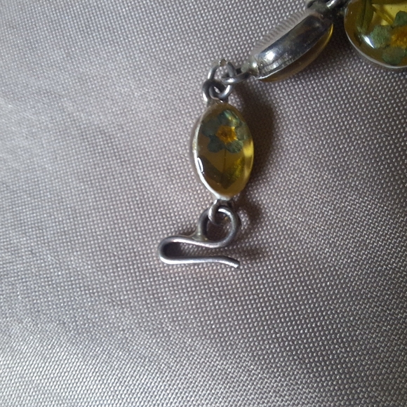 925 Forget Me Not Lucite Cabachon 7" Vintage Bracelet Sterling Silver Flower✨️ - Picture 3 of 7